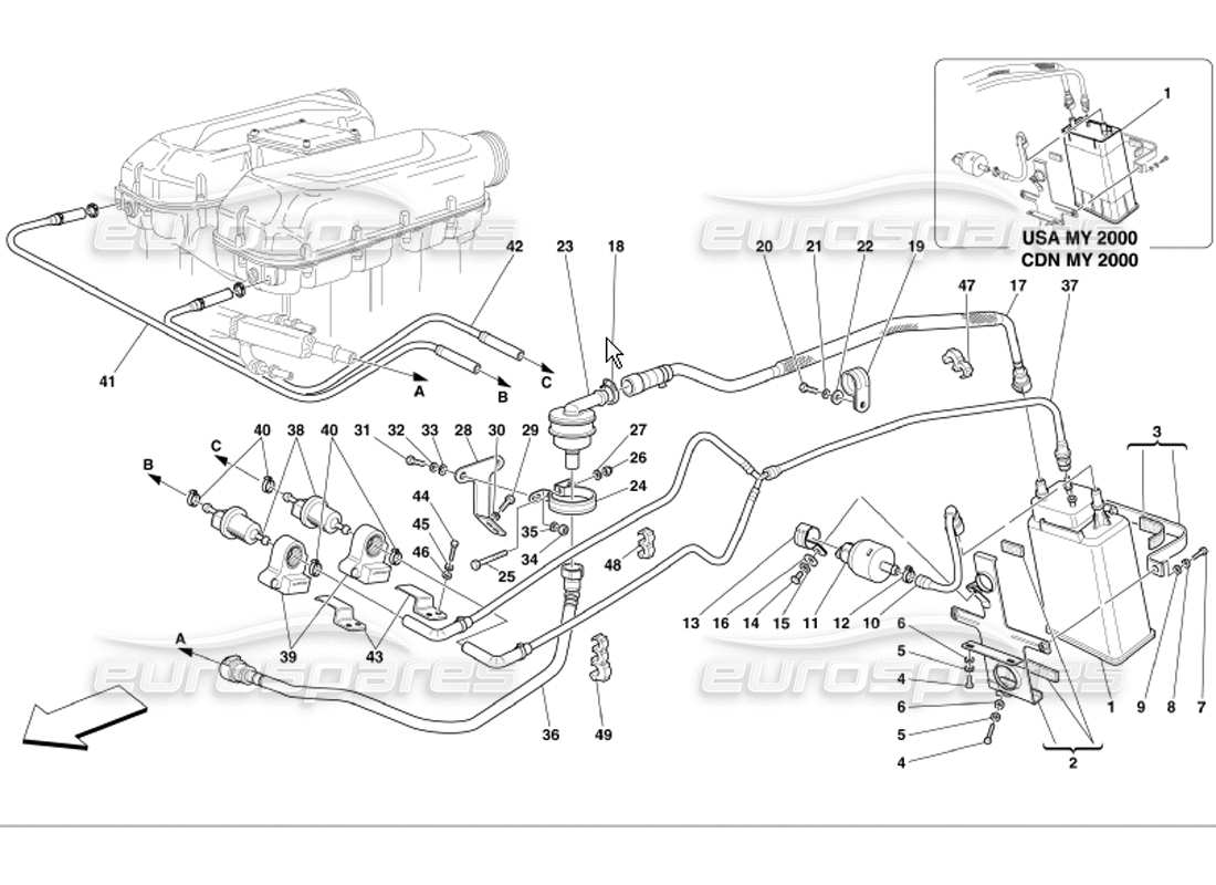 ferrari 360 modena dispositivo antievaporación diagrama de piezas