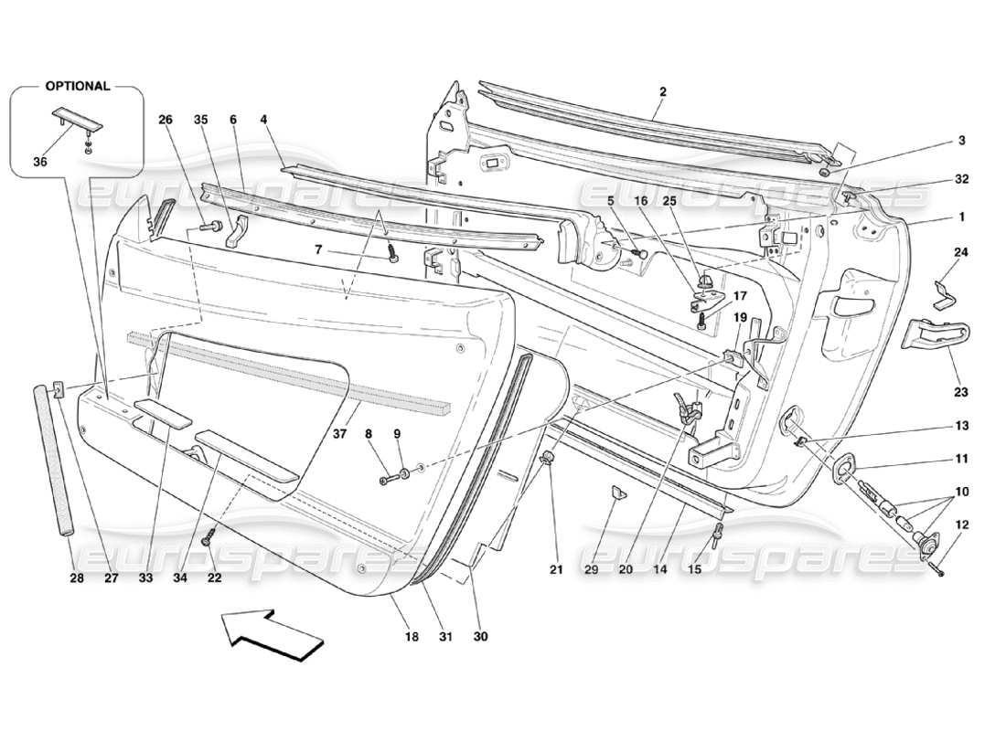 ferrari 360 challenge stradale puertas - marcos y revestimientos diagrama de piezas