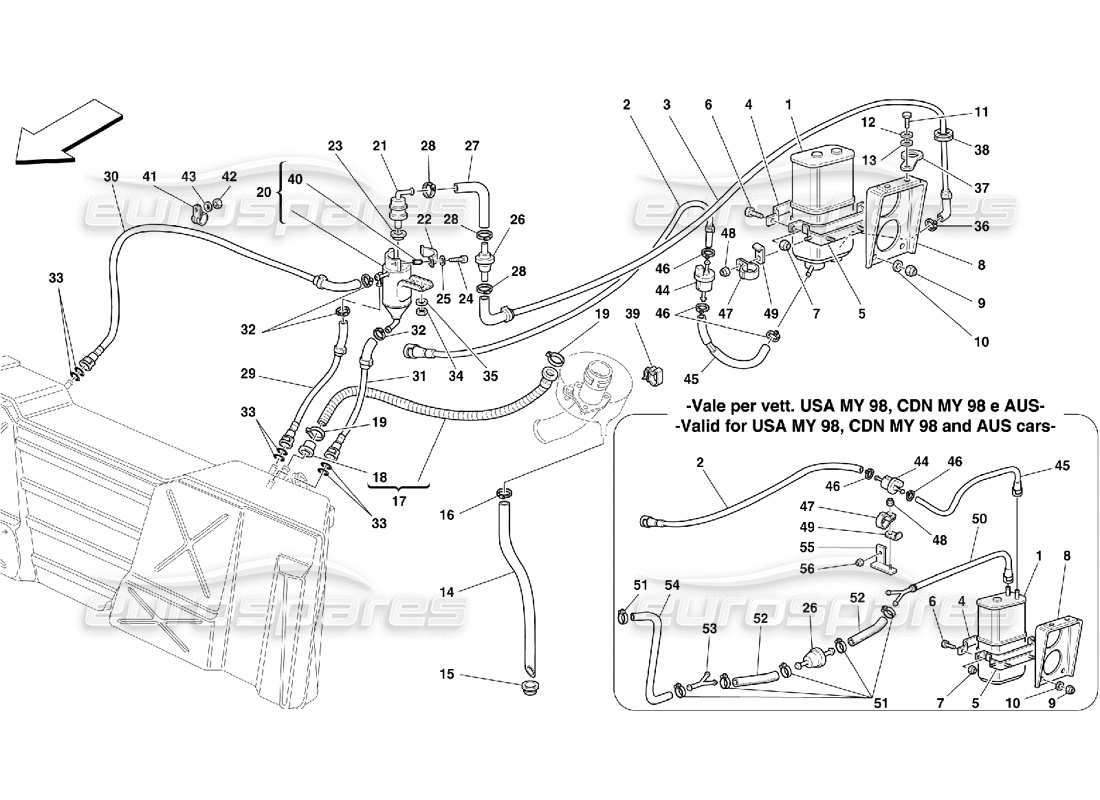 ferrari 355 (5.2 motronic) diagrama de piezas del dispositivo antievaporación