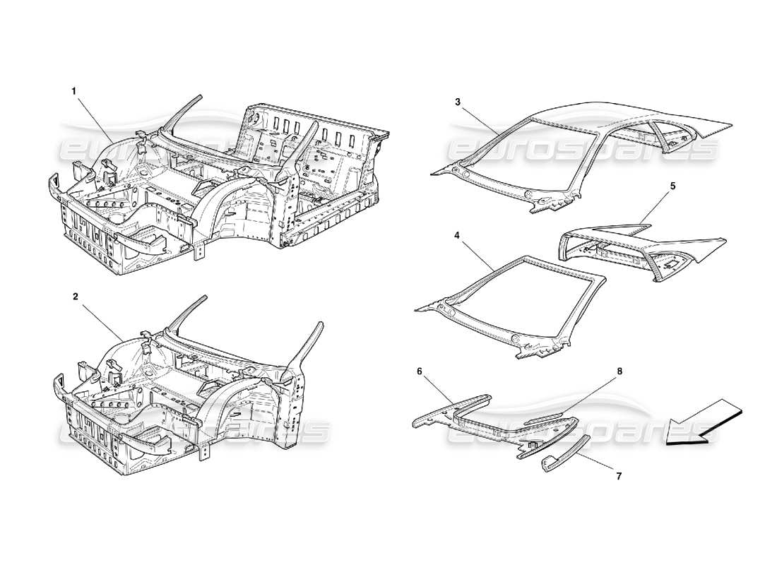ferrari 355 (5.2 motronic) cuerpo - diagrama de piezas de unidades