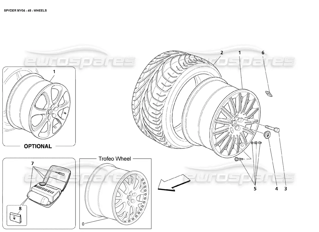 maserati 4200 spyder (2004) ruedas diagrama de piezas
