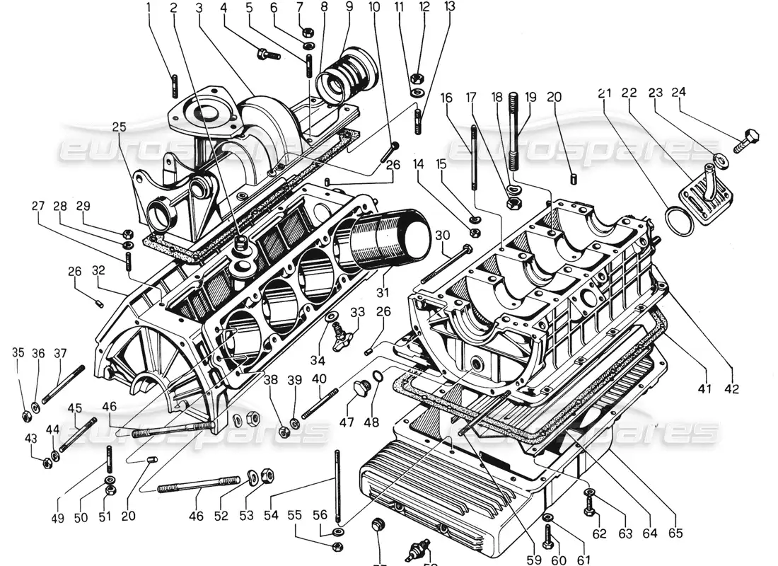 lamborghini urraco p300 bloque de cilindros y sumidero diagrama de piezas