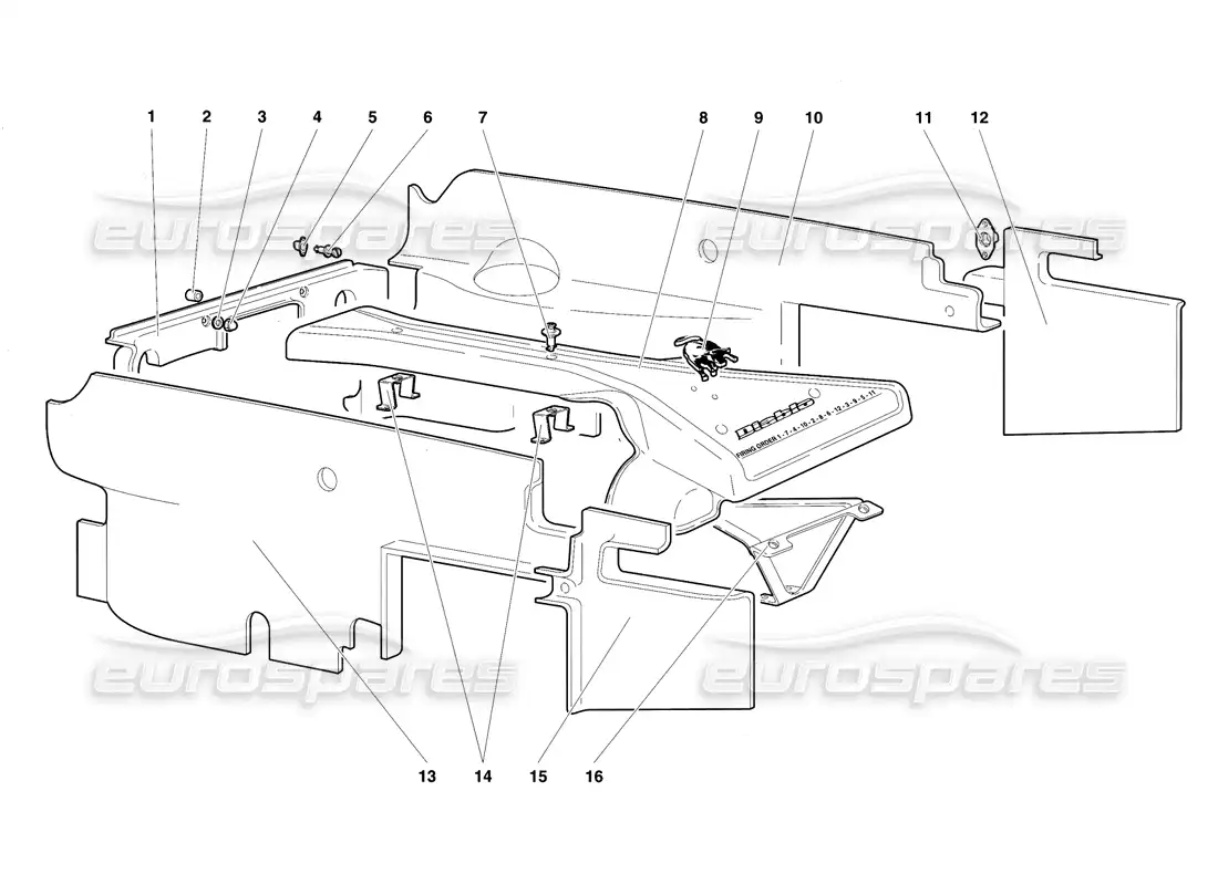 lamborghini diablo vt (1994) paneles de la carcasa del motor diagrama de piezas