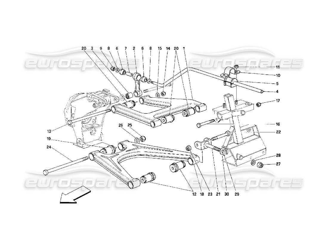 ferrari 348 (2.7 motronic) suspensión trasera: horquillas diagrama de piezas