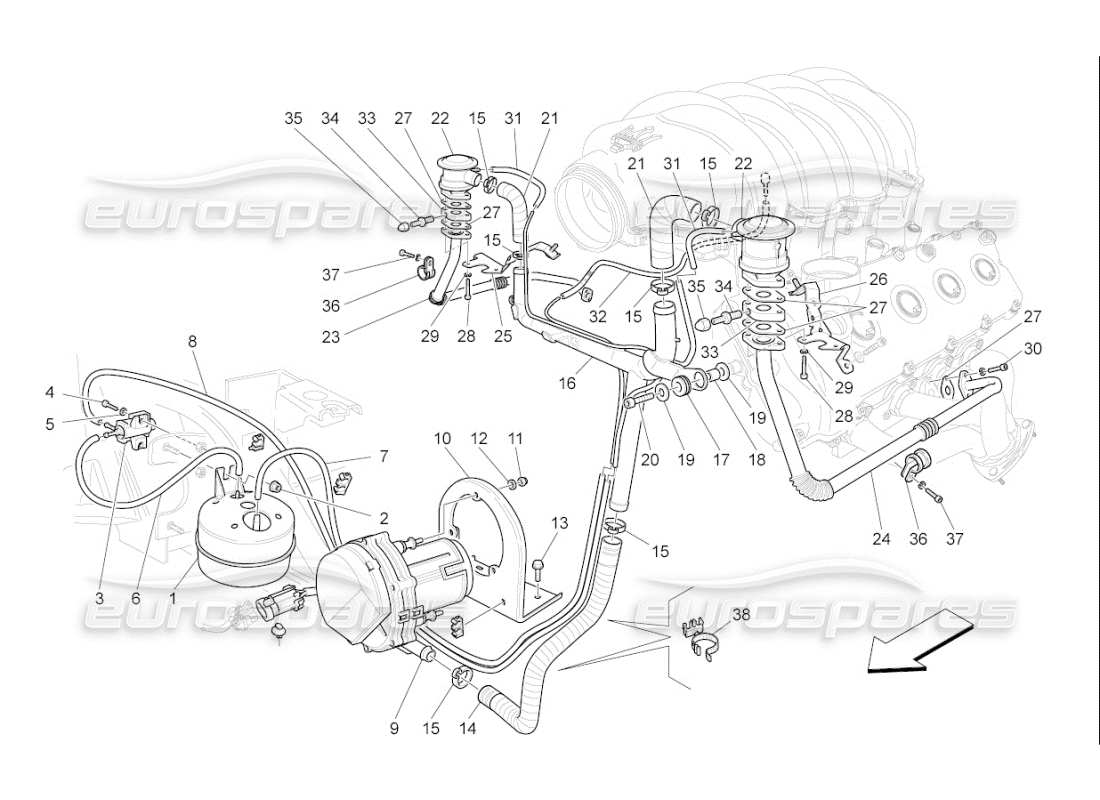 maserati qtp. (2008) 4.2 auto diagrama de piezas del sistema de aire adicional