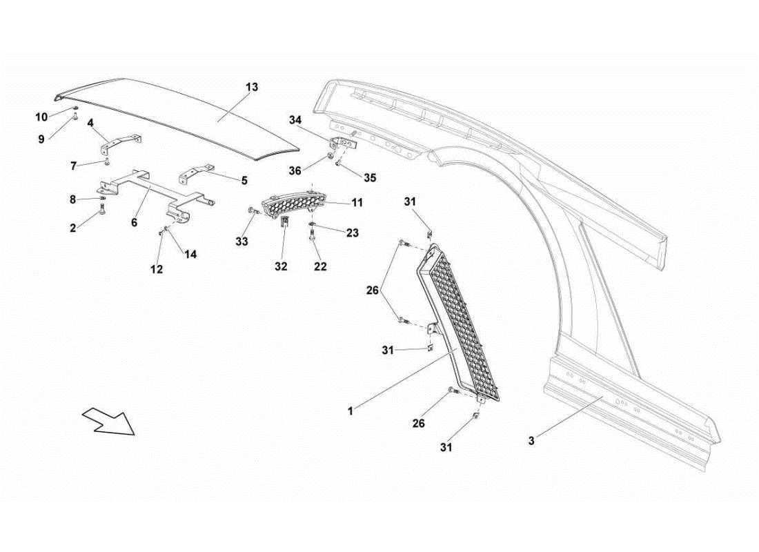 lamborghini gallardo sts ii sc guardabarros trasero diagrama de piezas