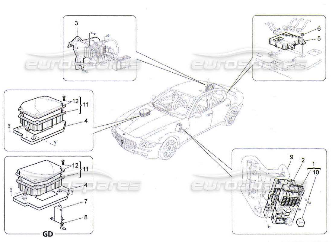 maserati qtp. (2010) 4.2 diagrama de piezas de relés, fusibles y cajas