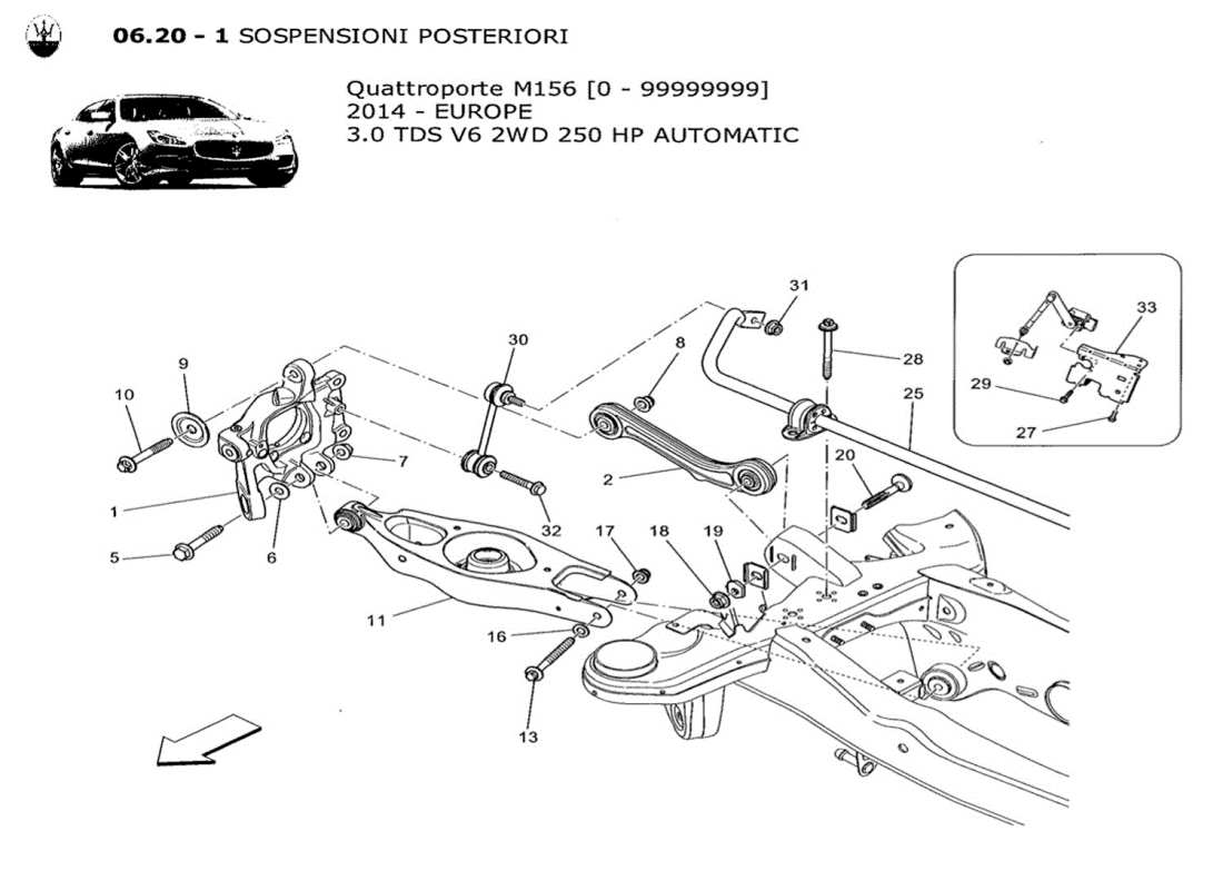 maserati qtp. v6 3.0 tds 250bhp 2014 diagrama de piezas de la suspensión trasera