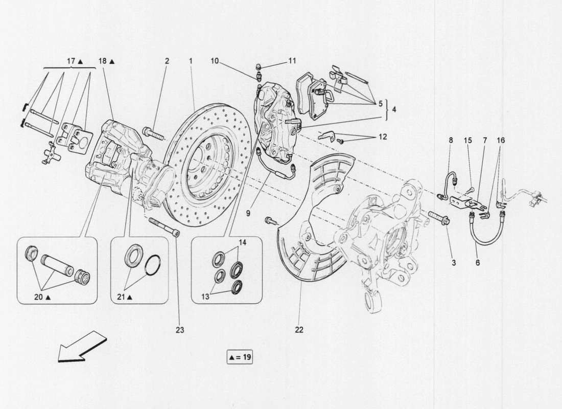 maserati qtp. v6 3.0 tds 275bhp 2017 diagrama de piezas de los dispositivos de frenado en las ruedas traseras