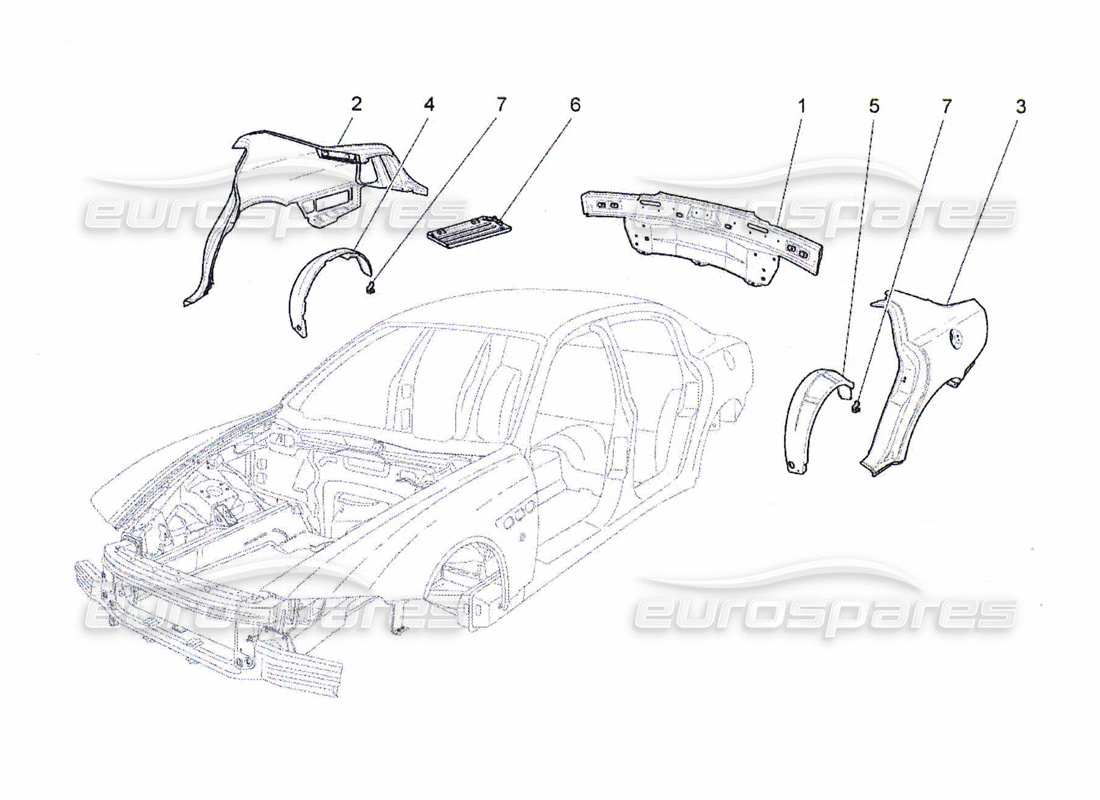 maserati qtp. (2010) 4.7 diagrama de piezas de la carrocería y los paneles exteriores traseros