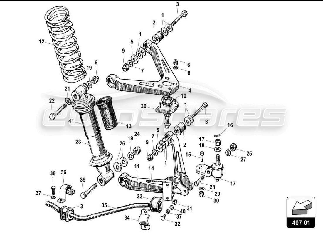 lamborghini miura p400s diagrama de piezas de los brazos delanteros
