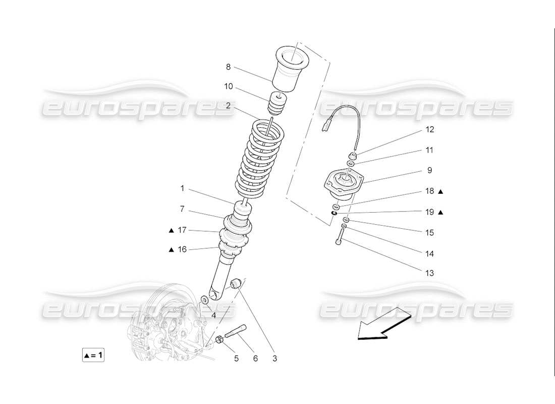 maserati qtp. (2006) 4.2 f1 diagrama de piezas de los dispositivos del amortiguador trasero