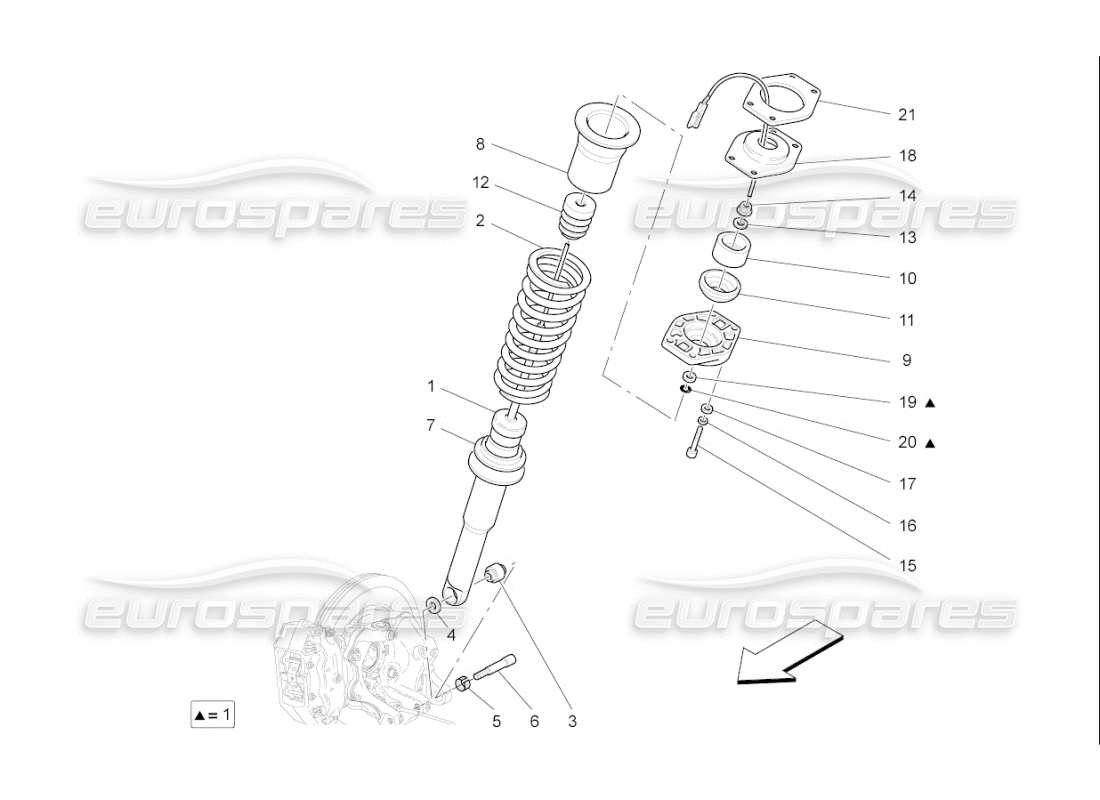 maserati qtp. (2009) 4.7 auto diagrama de piezas de los dispositivos del amortiguador trasero