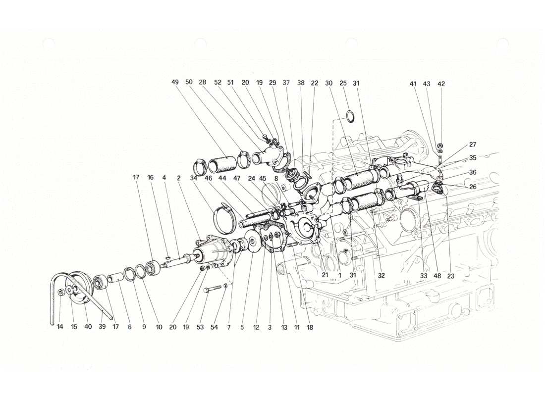 ferrari 208 gtb gts bomba de agua y tuberías diagrama de piezas