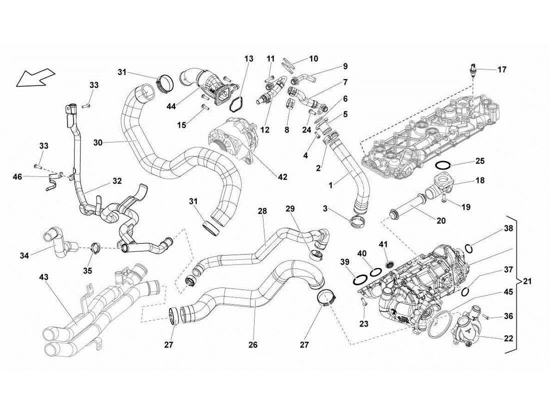 lamborghini gallardo lp570-4s perform diagrama de piezas del sistema de refrigeración por agua