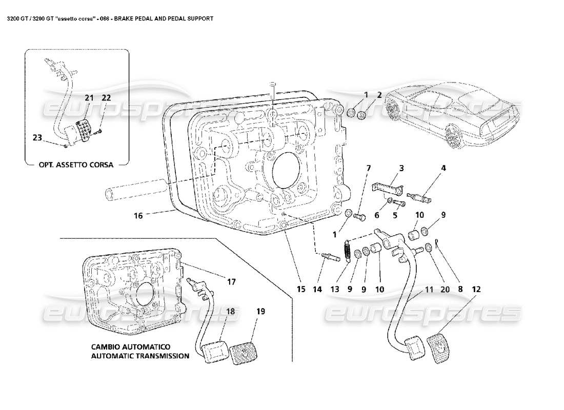 maserati 3200 gt/gta/assetto corsa diagrama de piezas de soporte y pedal de freno