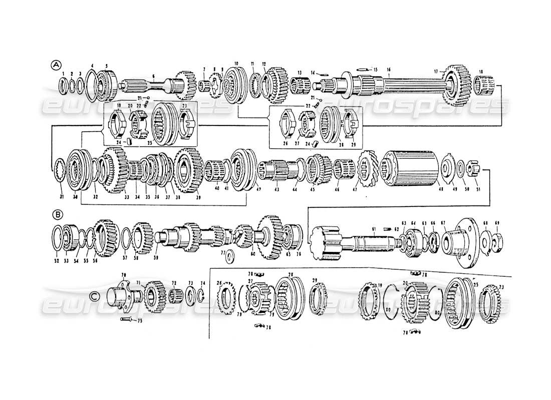 un diagrama de piezas del catálogo de piezas maserati 3500