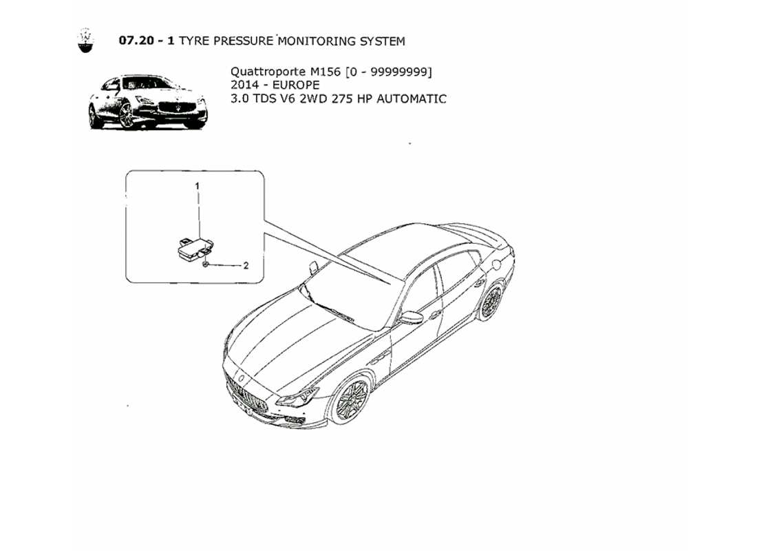 un diagrama de piezas del Maserati QTP. V6 3.0 TDS 275bhp 2014 catálogo de piezas