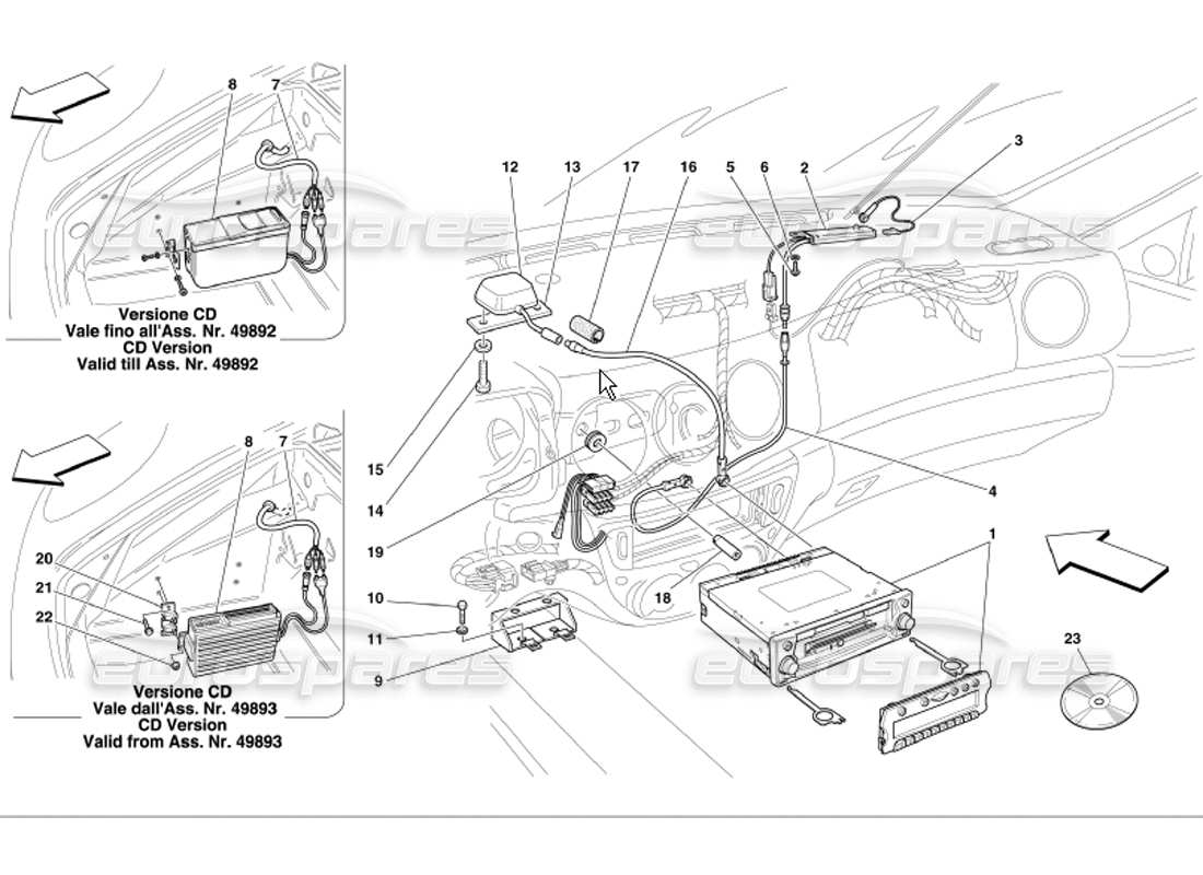 un diagrama de piezas del catálogo de piezas de Ferrari 360 Módena