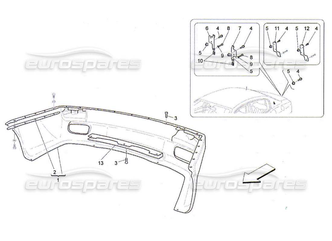 un diagrama de piezas del Maserati QTP. (2010) 4.2 catálogo de piezas