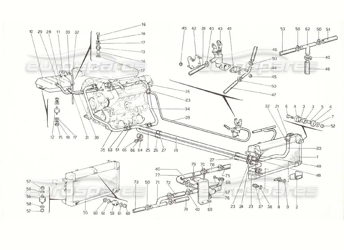 un diagrama de piezas del catálogo de piezas de Ferrari 308 GT4 Dino (1976)
