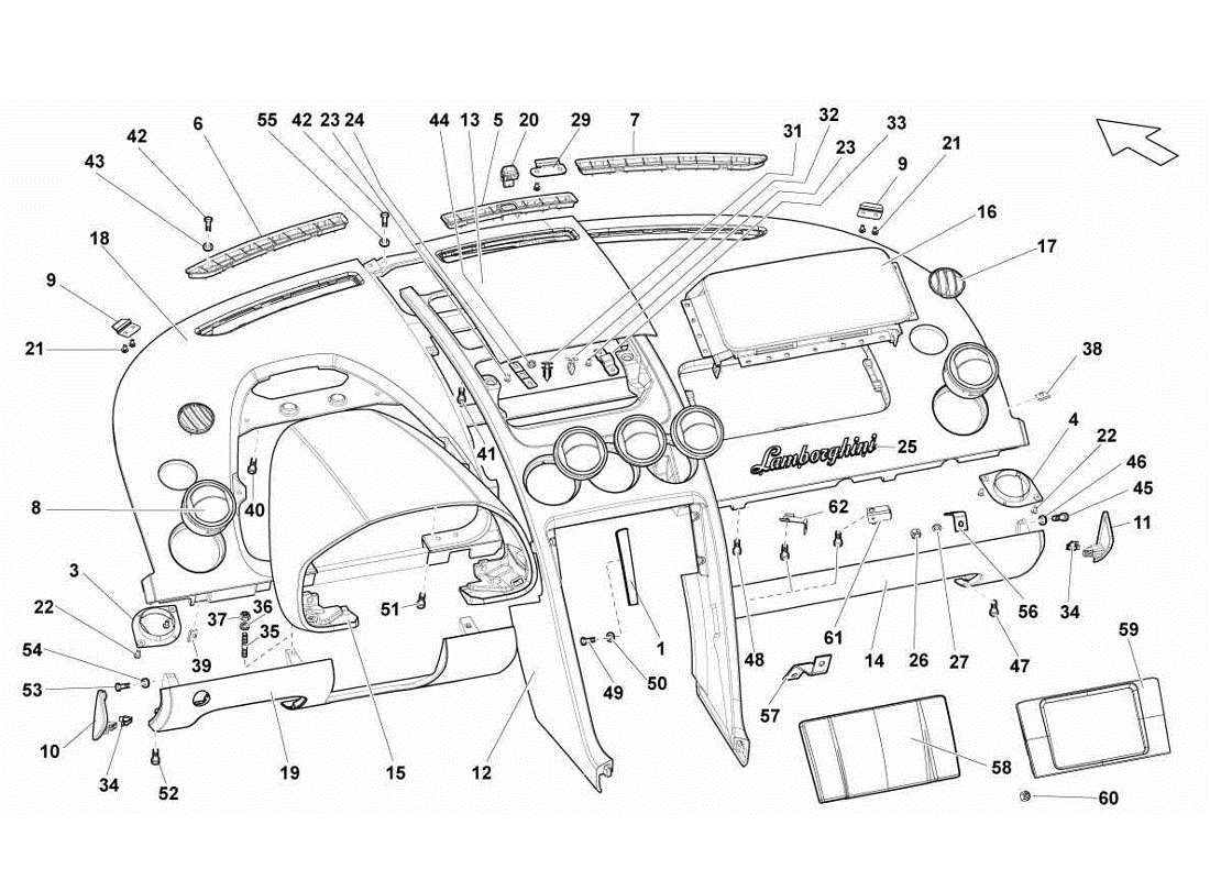 un diagrama de piezas del catálogo de piezas de actualización Lamborghini Gallardo LP560-4s