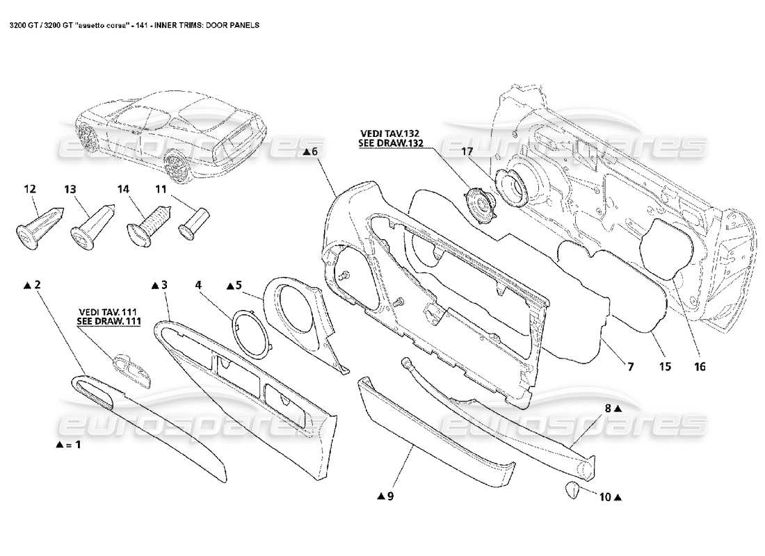 un diagrama de piezas del catálogo de piezas maserati 3200 gt/gta/assetto corsa