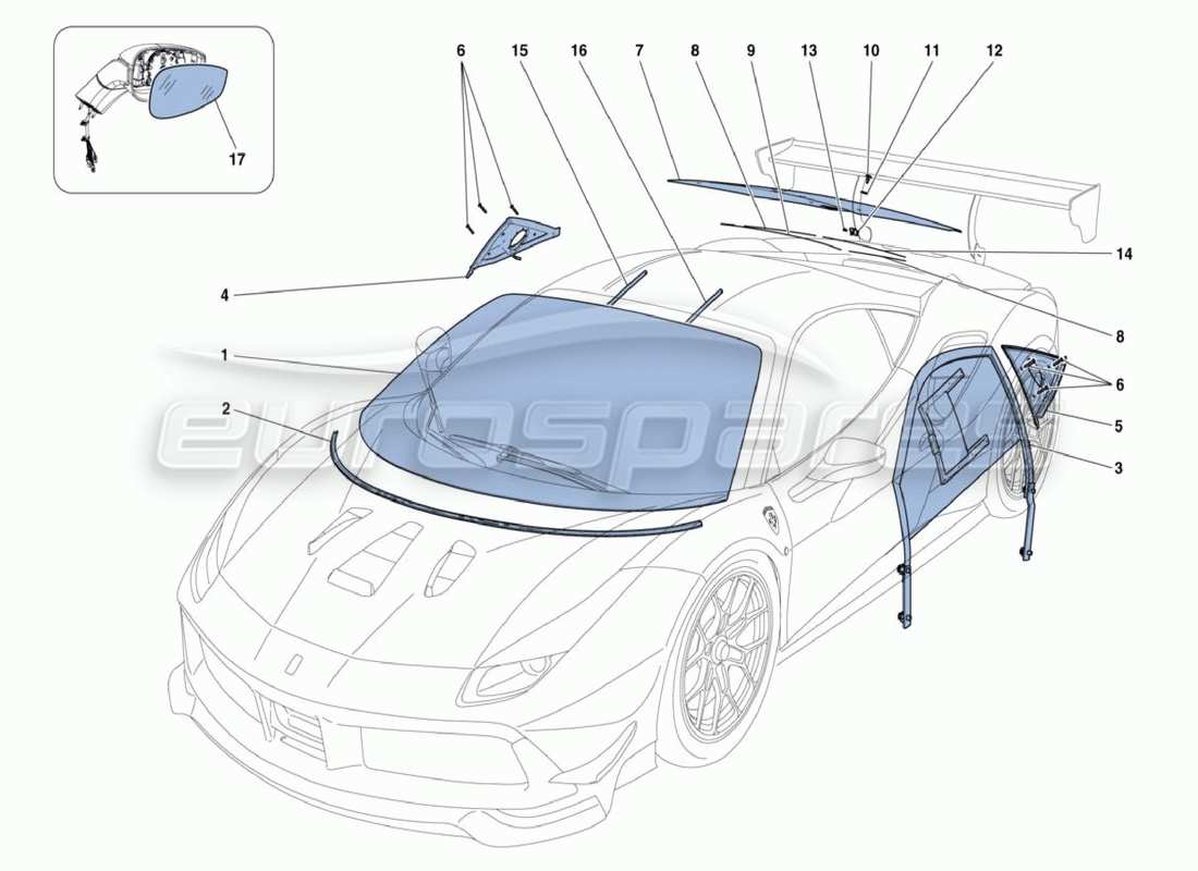 un diagrama de piezas del catálogo de piezas del Ferrari 488 Challenge