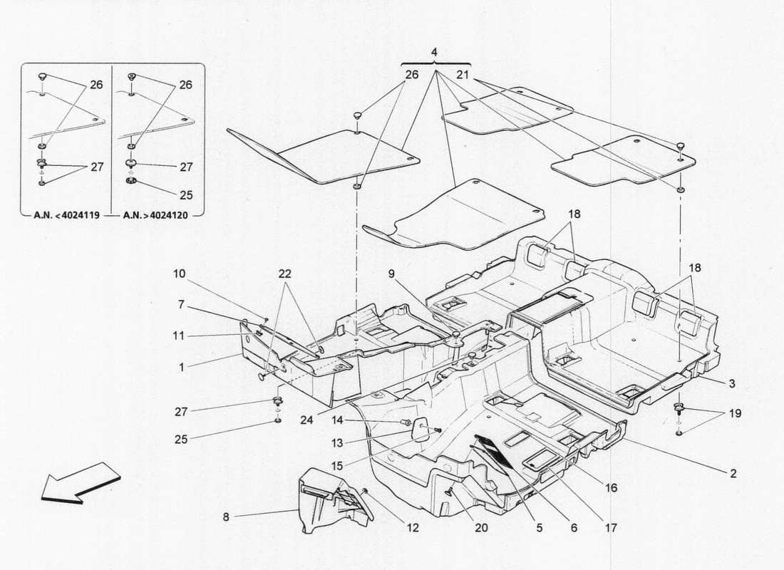 un diagrama de piezas del Maserati QTP. V6 3.0 TDS 275bhp 2017 catálogo de piezas