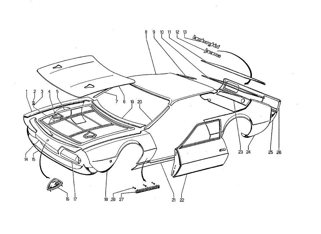 un diagrama de piezas del catálogo de piezas lamborghini jarama