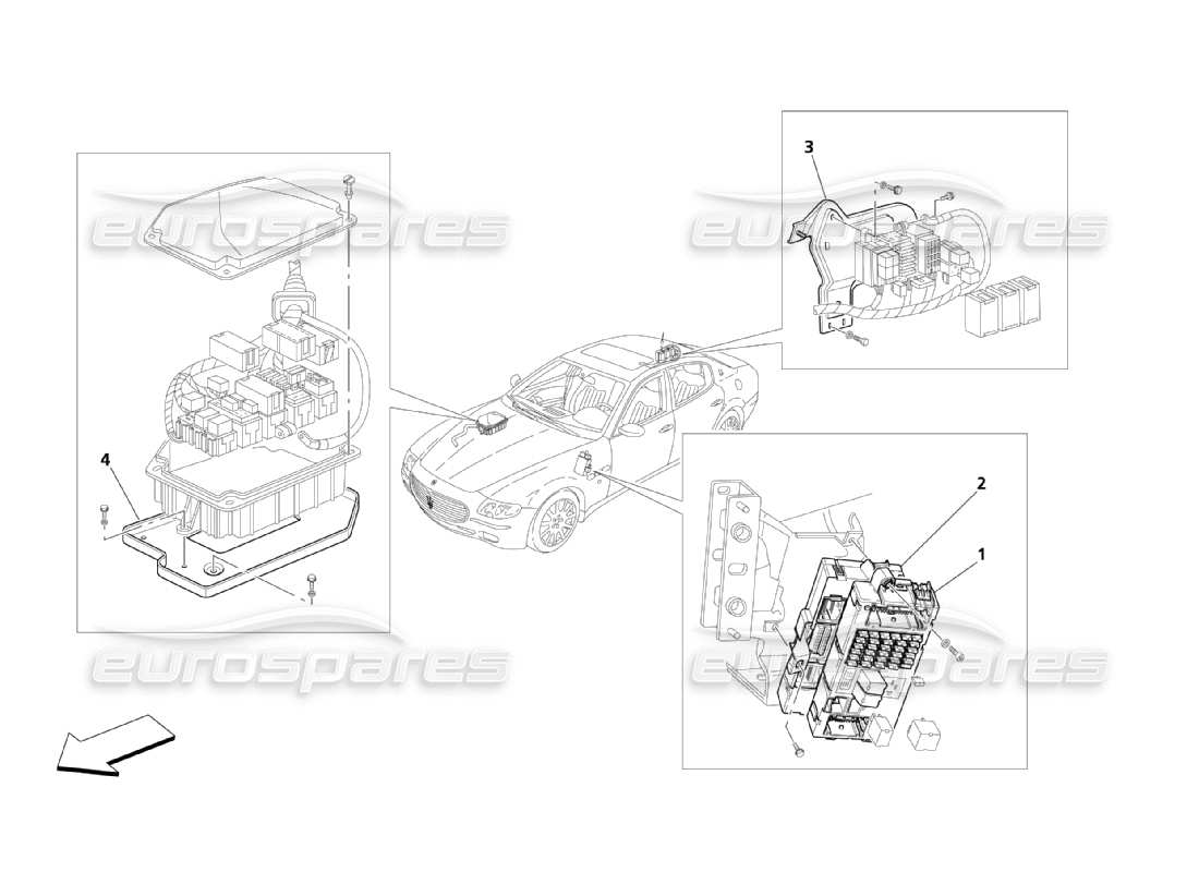 maserati qtp. (2003) 4.2 diagrama de piezas de relés, fusibles y cajas