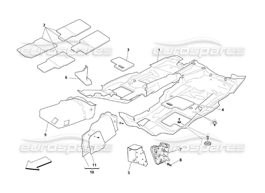 maserati qtp. (2003) 4.2 alfombras del habitáculo diagrama de piezas
