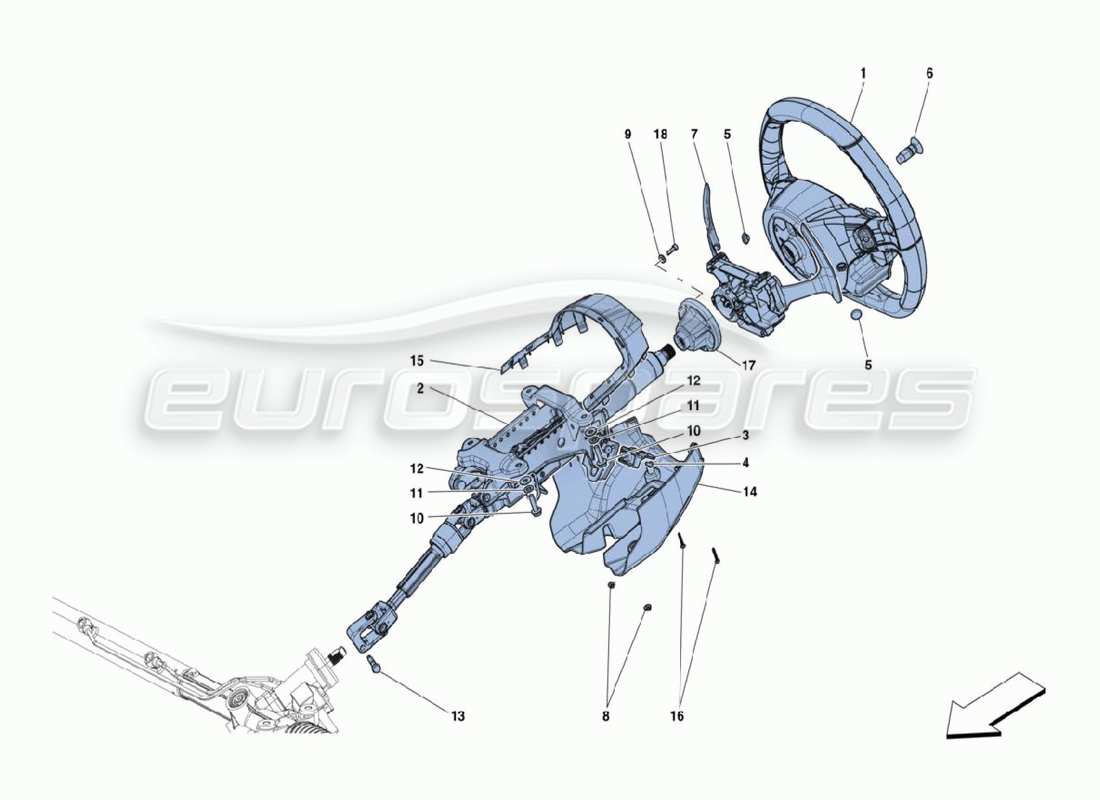 ferrari 488 challenge diagrama de piezas de la columna de dirección