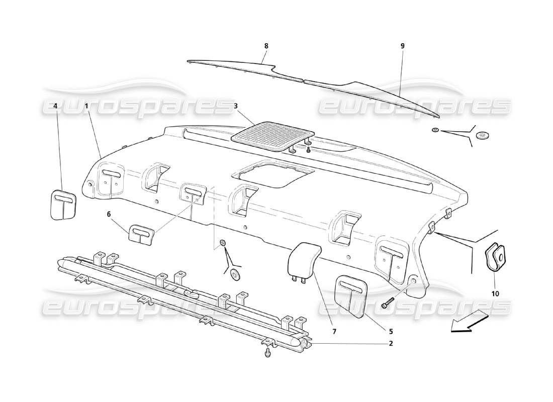 maserati qtp. (2003) 4.2 diagrama de piezas de moldura debajo de la ventana trasera