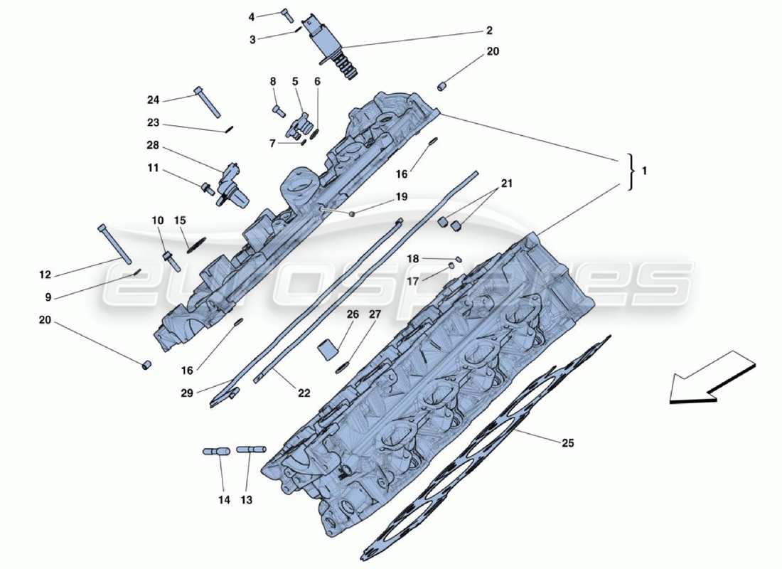 ferrari 488 challenge diagrama de piezas de la culata derecha