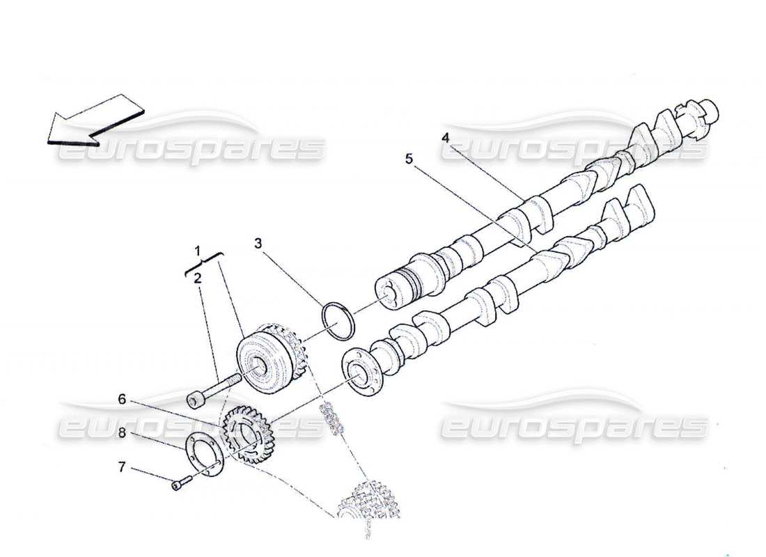 maserati qtp. (2010) 4.7 árboles de levas de culata derecha diagrama de piezas