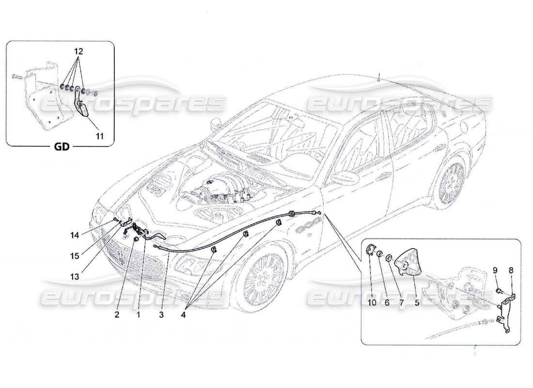 maserati qtp. (2010) 4.7 diagrama de piezas del botón de apertura de la tapa frontal