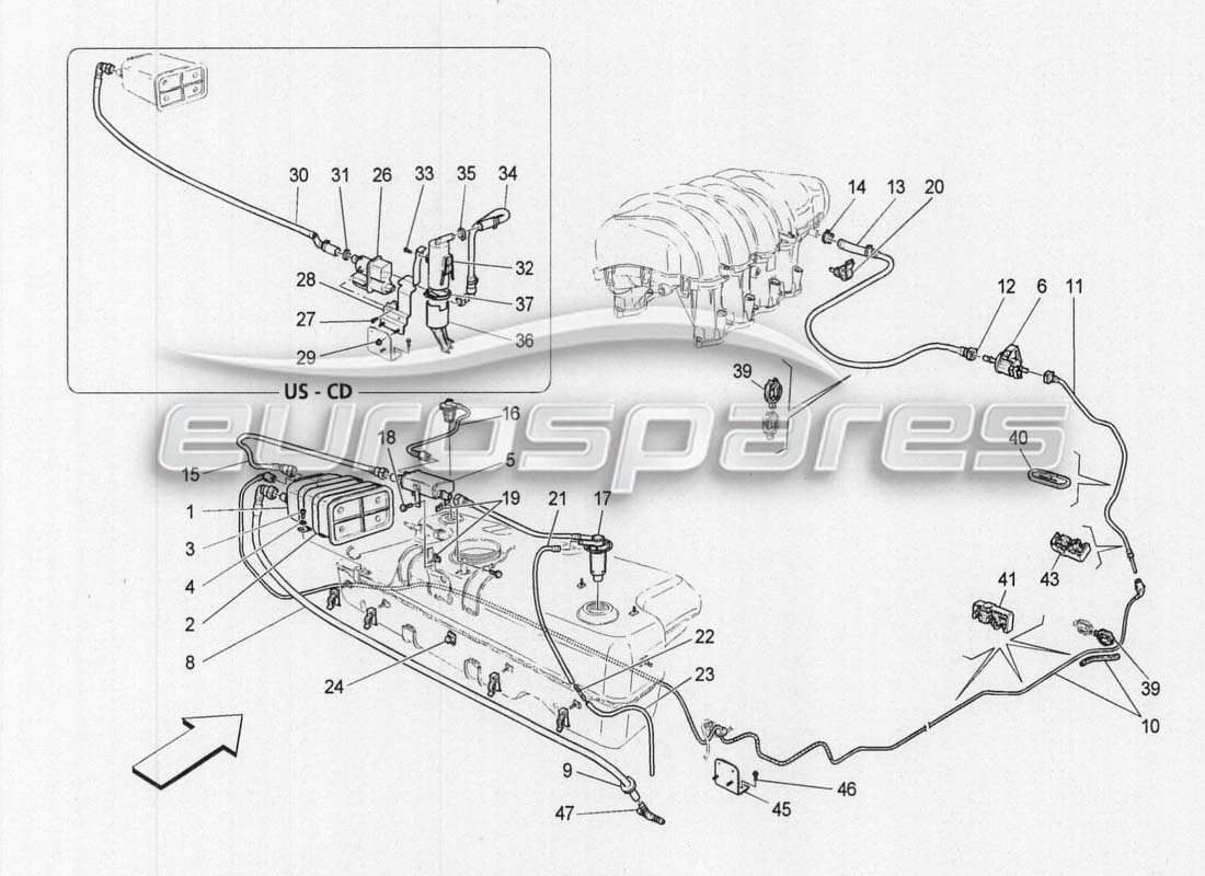 maserati grancabrio mc centenario diagrama de piezas del sistema de recuperación de vapor de combustible