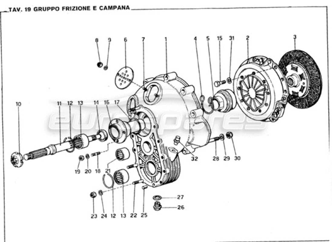 ferrari 246 gt series 1 unidad de embrague y cubierta diagrama de piezas