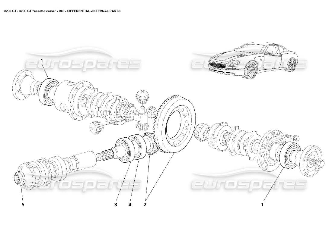 maserati 3200 gt/gta/assetto corsa diferencial: diagrama de piezas de piezas internas