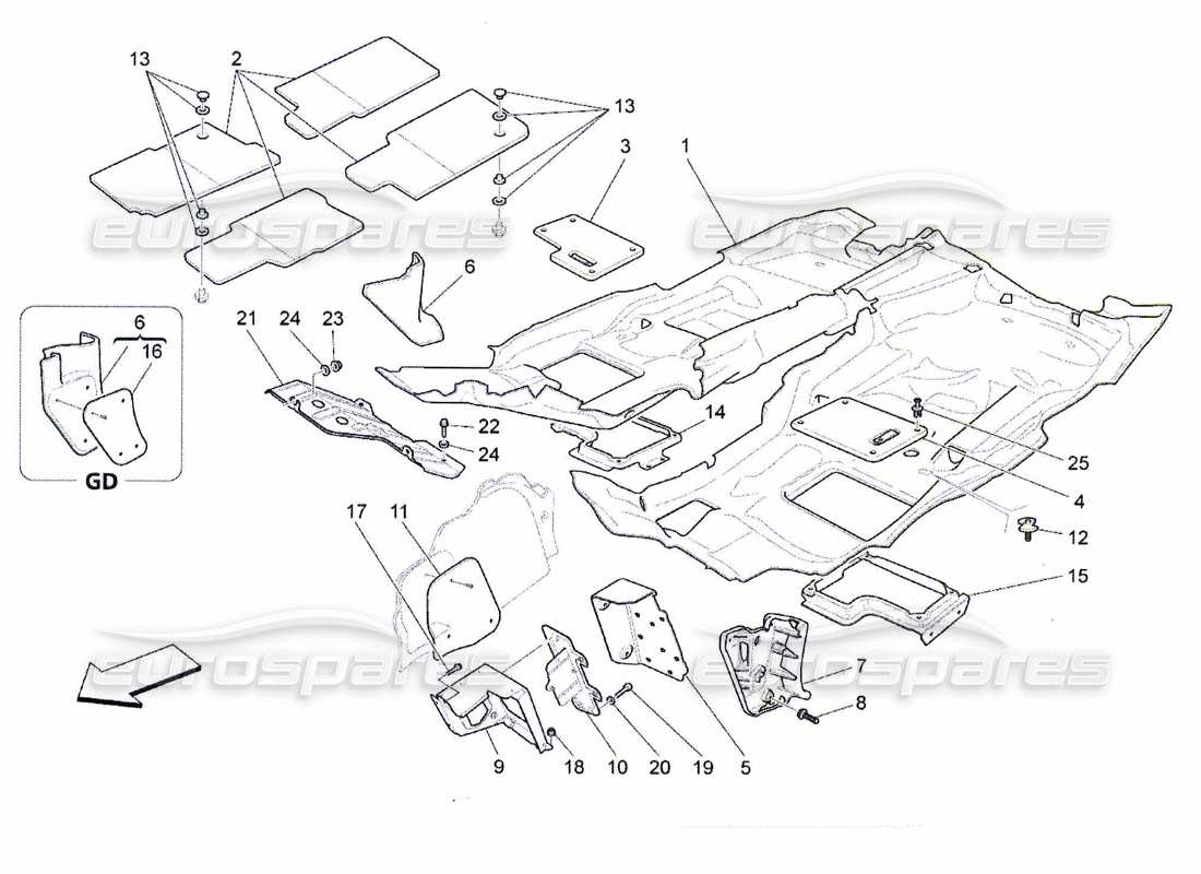 maserati qtp. (2010) 4.7 alfombrillas del habitáculo diagrama de piezas