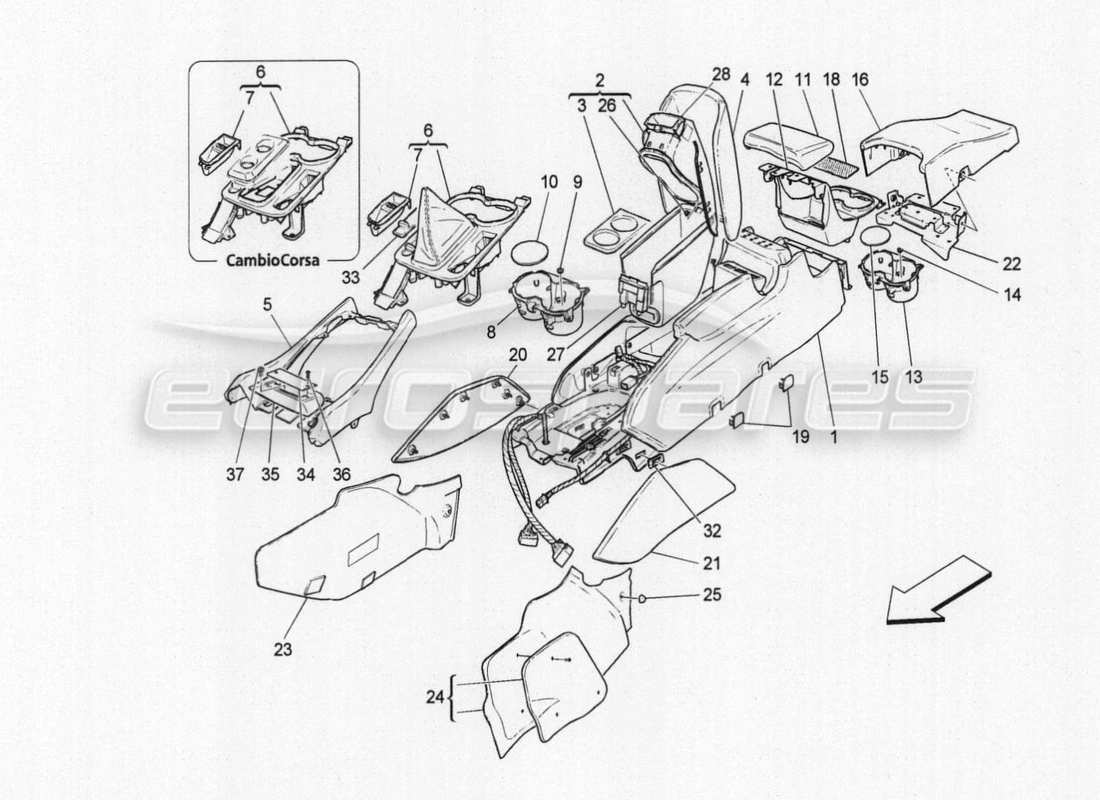 maserati granturismo special edition consola de accesorios y consola central diagrama de piezas