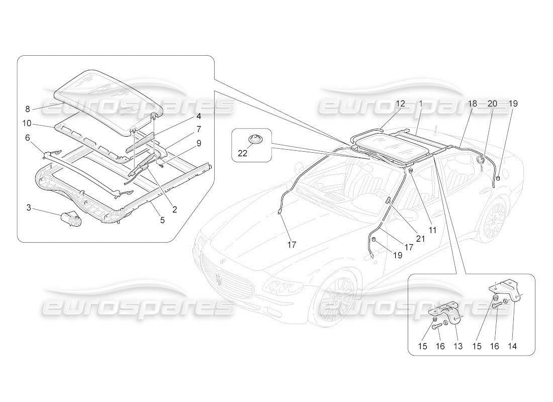 maserati qtp. (2010) 4.2 auto diagrama de piezas del techo corredizo