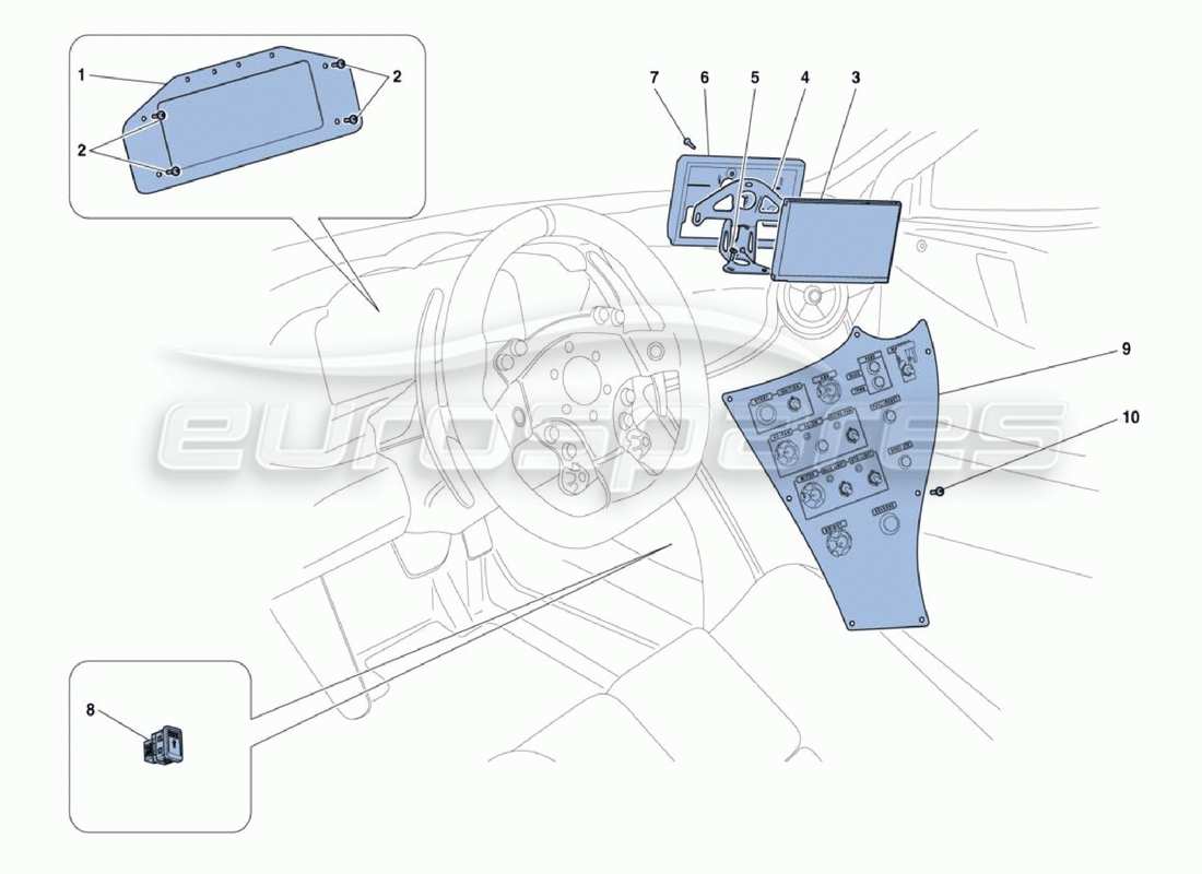 ferrari 488 challenge diagrama de piezas de instrumentos internos