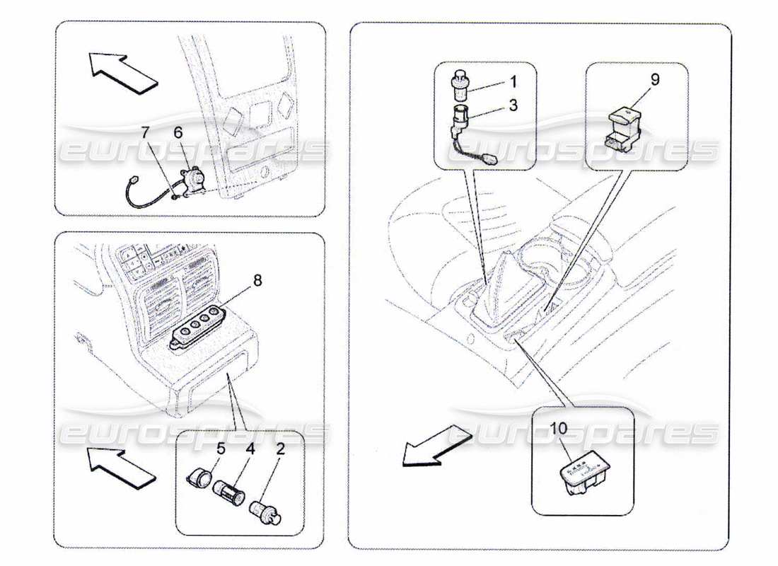 maserati qtp. (2010) 4.7 diagrama de piezas de los dispositivos de la consola central