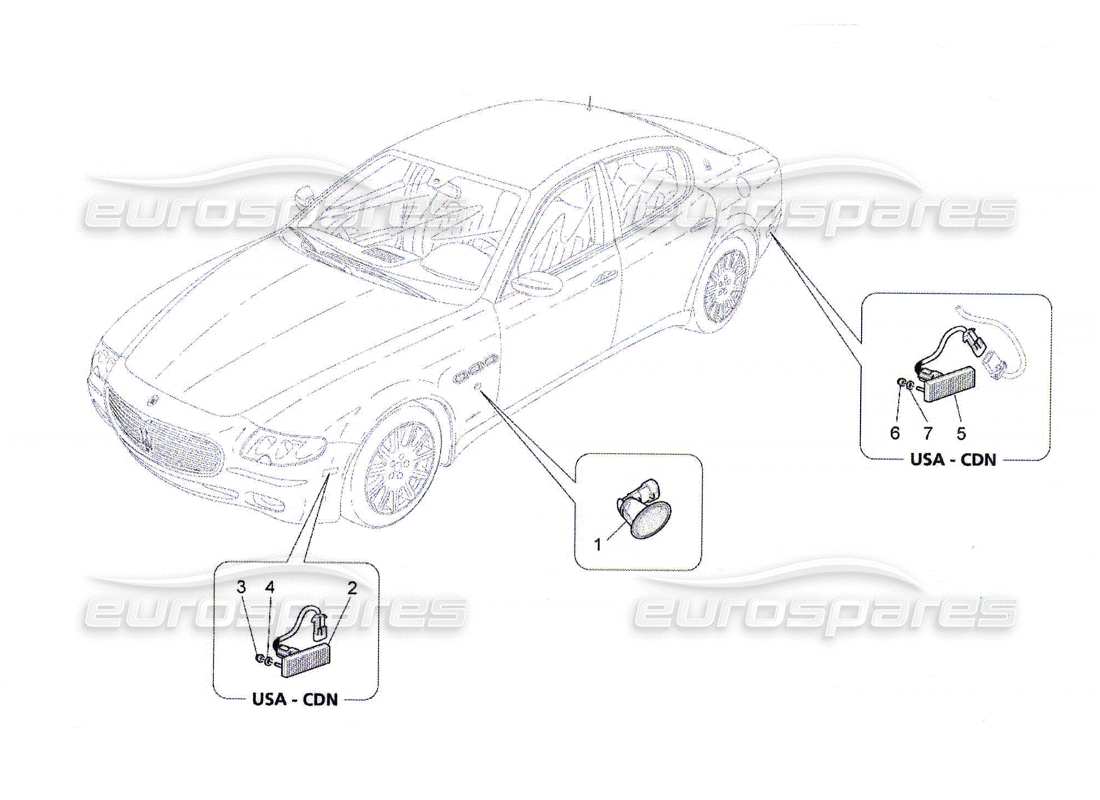 maserati qtp. (2010) 4.7 diagrama de piezas de los grupos de luces laterales