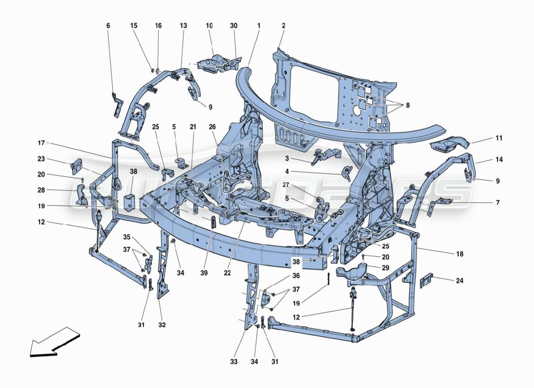 ferrari 488 challenge diagrama de piezas del chasis delantero