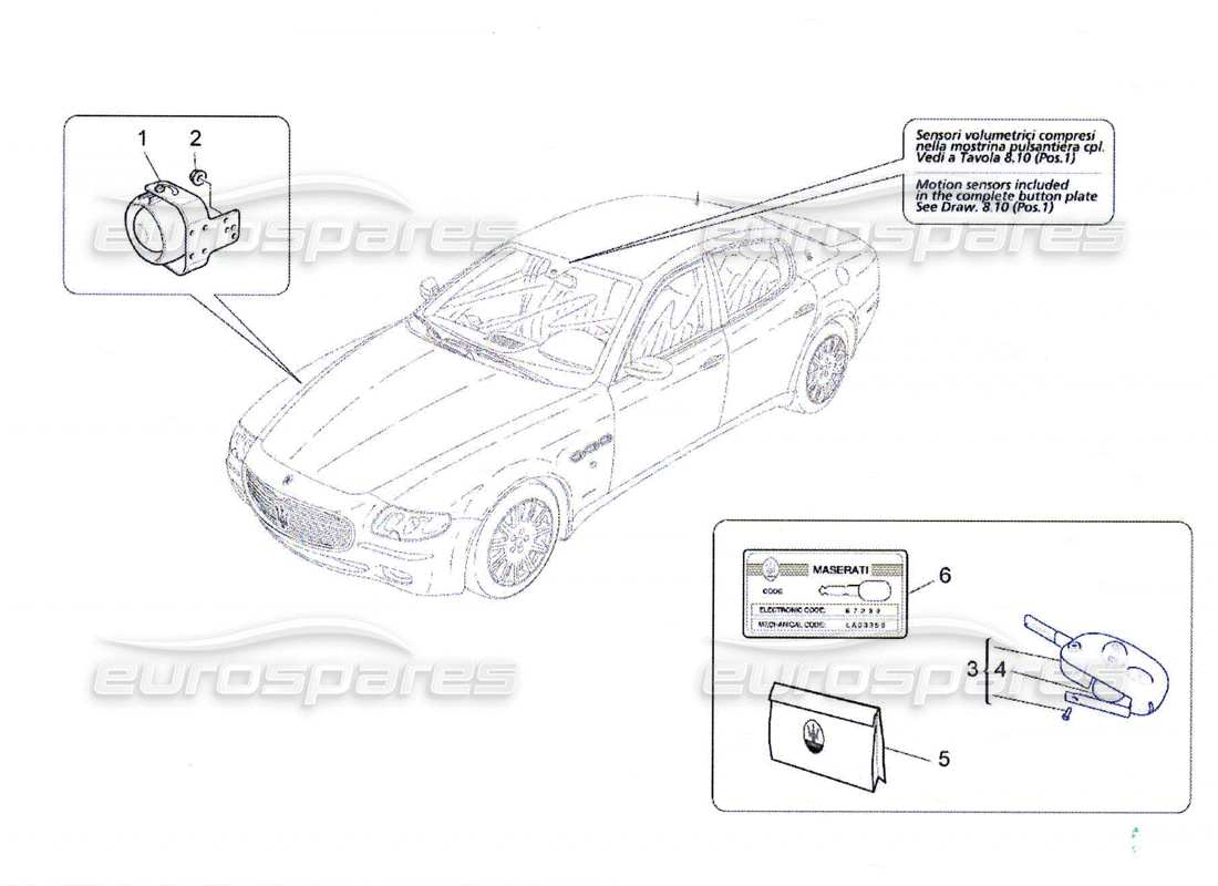 maserati qtp. (2010) 4.7 sistema de alarma e inmovilizador diagrama de piezas