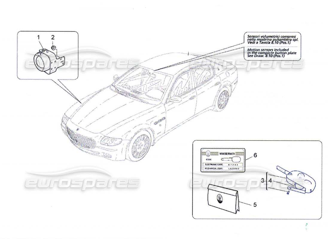 maserati qtp. (2010) 4.7 diagrama de piezas del sistema de alarma e inmovilizador