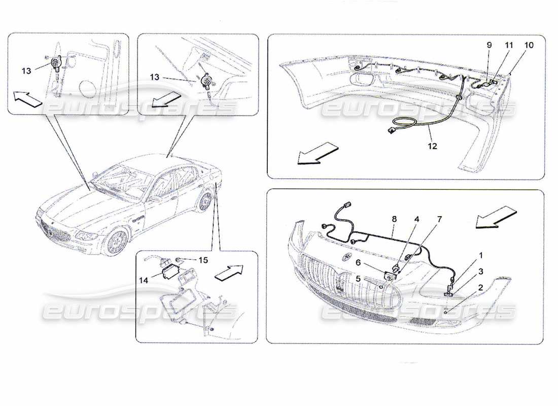 maserati qtp. (2010) 4.7 diagrama de piezas de los sensores de estacionamiento